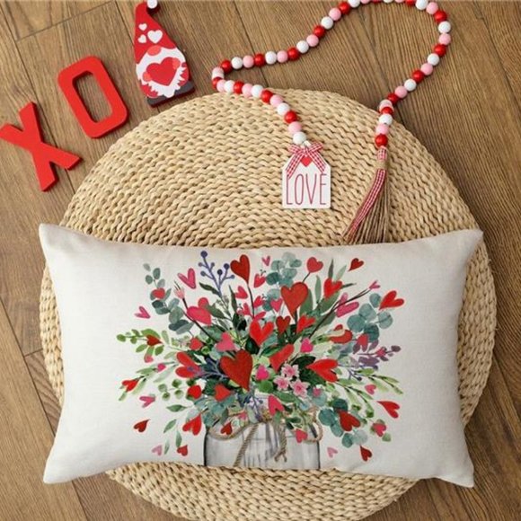 Valentines Day Throw Pillow Cover Decorative Accent Case Heart Floral Decor 20" - Picture 2 of 6